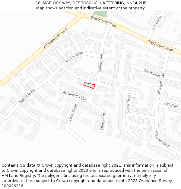 18, MATLOCK WAY, DESBOROUGH, KETTERING, NN14 2UR: Location map and indicative extent of plot