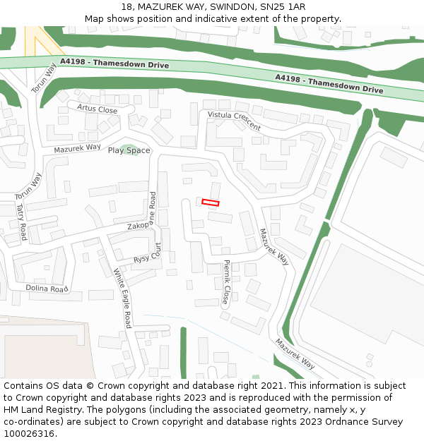 18, MAZUREK WAY, SWINDON, SN25 1AR: Location map and indicative extent of plot
