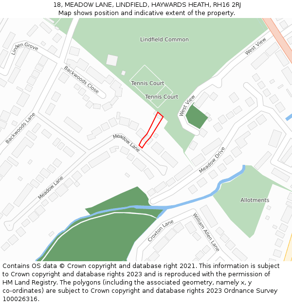 18, MEADOW LANE, LINDFIELD, HAYWARDS HEATH, RH16 2RJ: Location map and indicative extent of plot