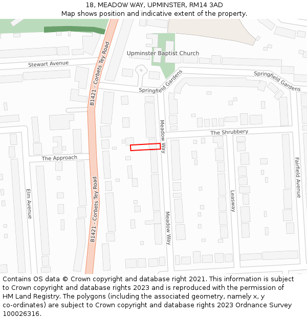 18, MEADOW WAY, UPMINSTER, RM14 3AD: Location map and indicative extent of plot