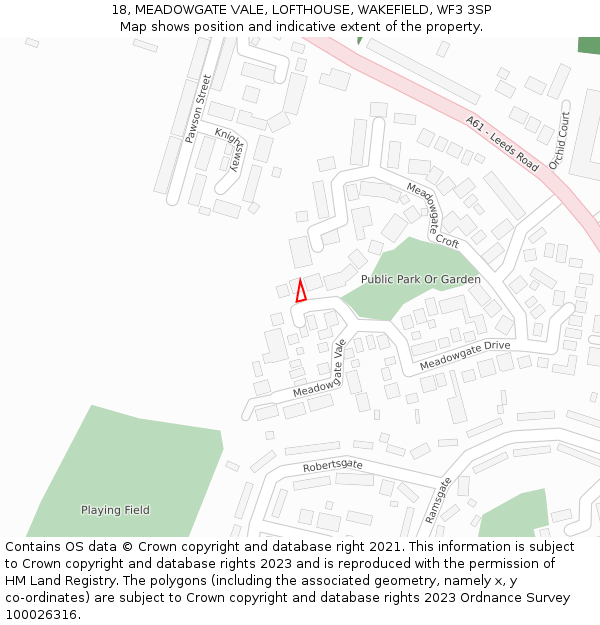 18, MEADOWGATE VALE, LOFTHOUSE, WAKEFIELD, WF3 3SP: Location map and indicative extent of plot