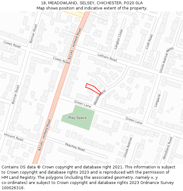 18, MEADOWLAND, SELSEY, CHICHESTER, PO20 0LA: Location map and indicative extent of plot