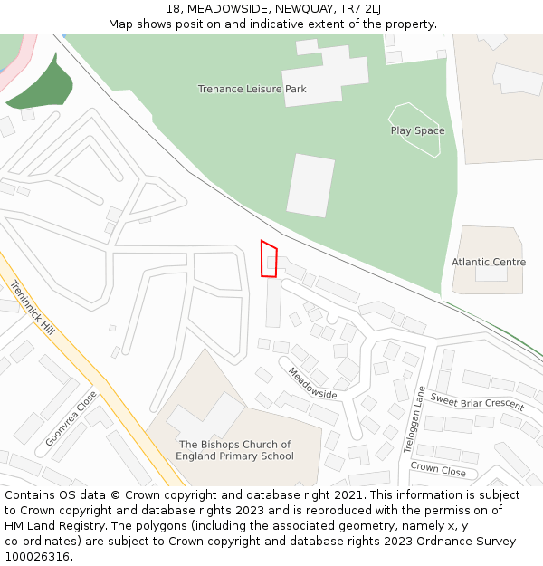18, MEADOWSIDE, NEWQUAY, TR7 2LJ: Location map and indicative extent of plot