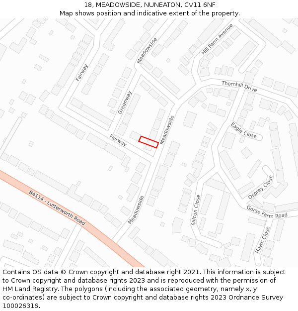 18, MEADOWSIDE, NUNEATON, CV11 6NF: Location map and indicative extent of plot