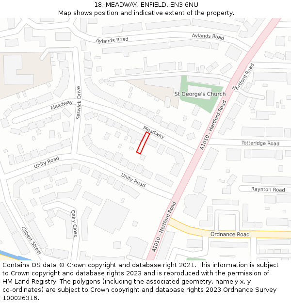 18, MEADWAY, ENFIELD, EN3 6NU: Location map and indicative extent of plot
