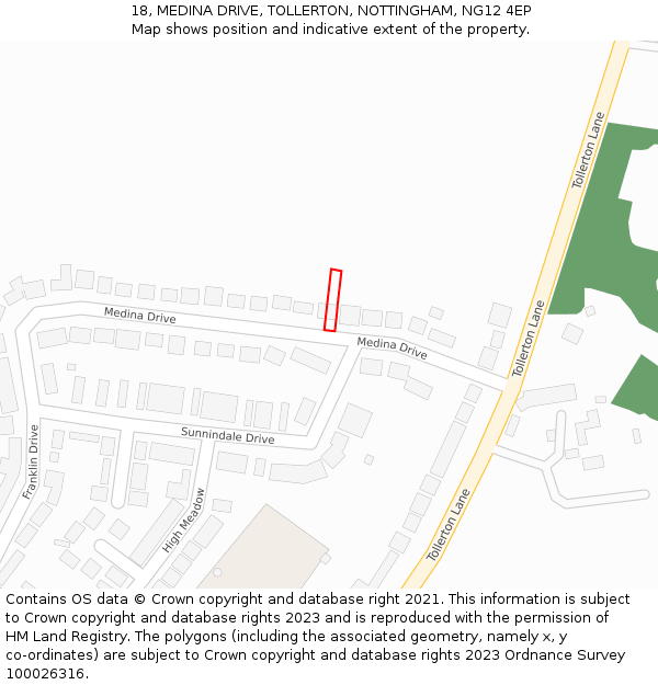 18, MEDINA DRIVE, TOLLERTON, NOTTINGHAM, NG12 4EP: Location map and indicative extent of plot