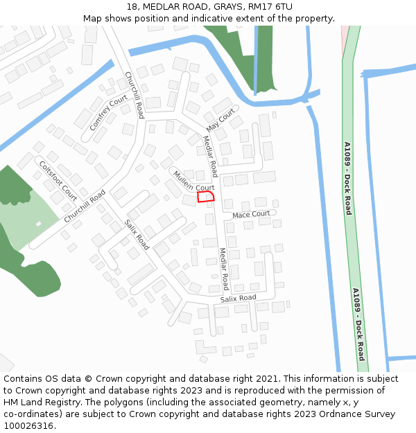 18, MEDLAR ROAD, GRAYS, RM17 6TU: Location map and indicative extent of plot