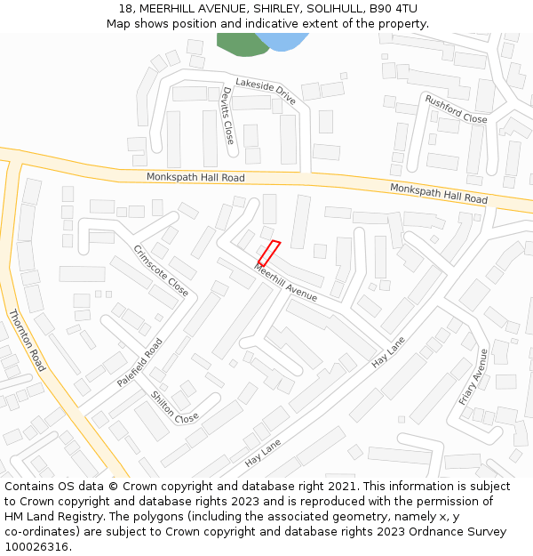 18, MEERHILL AVENUE, SHIRLEY, SOLIHULL, B90 4TU: Location map and indicative extent of plot