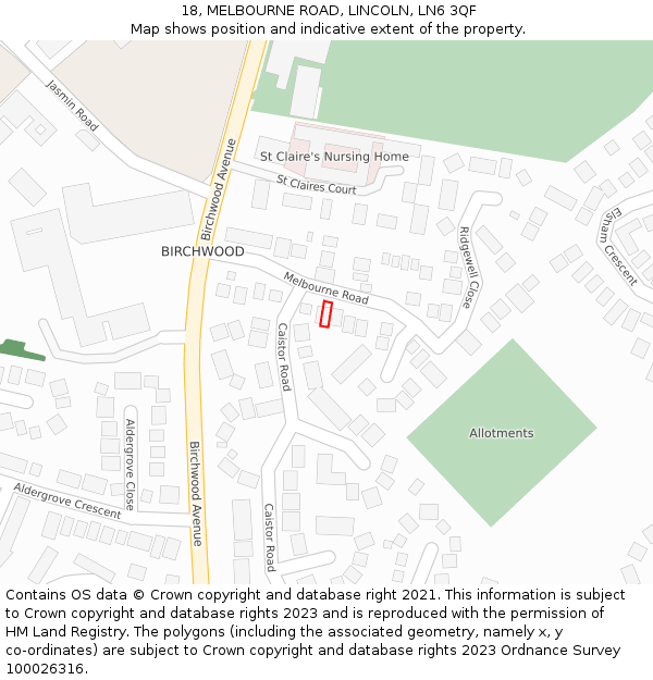 18, MELBOURNE ROAD, LINCOLN, LN6 3QF: Location map and indicative extent of plot