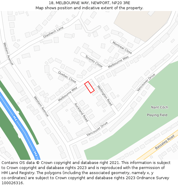 18, MELBOURNE WAY, NEWPORT, NP20 3RE: Location map and indicative extent of plot