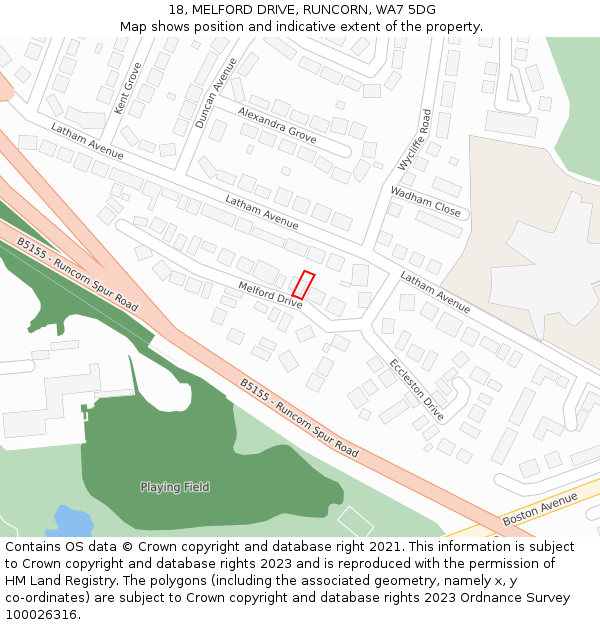 18, MELFORD DRIVE, RUNCORN, WA7 5DG: Location map and indicative extent of plot