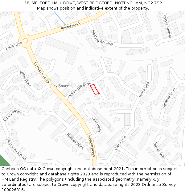 18, MELFORD HALL DRIVE, WEST BRIDGFORD, NOTTINGHAM, NG2 7SP: Location map and indicative extent of plot