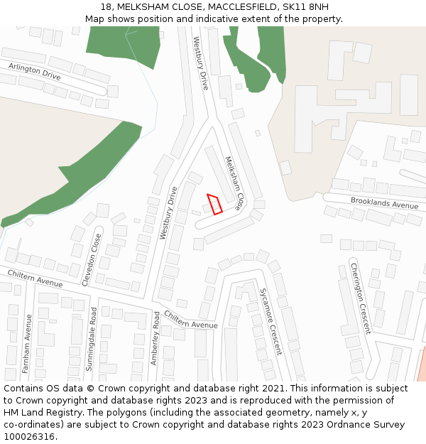 18, MELKSHAM CLOSE, MACCLESFIELD, SK11 8NH: Location map and indicative extent of plot