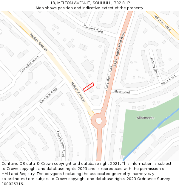 18, MELTON AVENUE, SOLIHULL, B92 8HP: Location map and indicative extent of plot