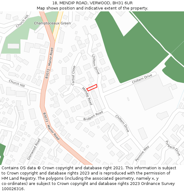 18, MENDIP ROAD, VERWOOD, BH31 6UR: Location map and indicative extent of plot