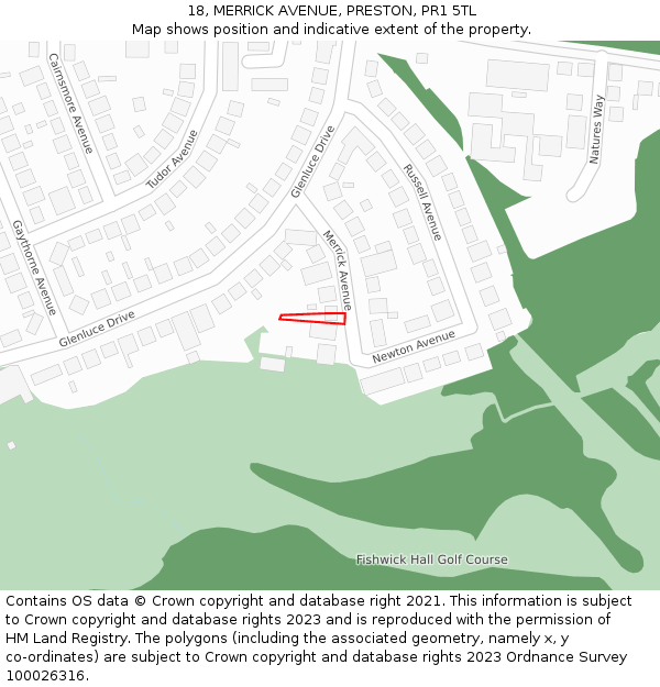 18, MERRICK AVENUE, PRESTON, PR1 5TL: Location map and indicative extent of plot