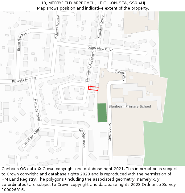 18, MERRYFIELD APPROACH, LEIGH-ON-SEA, SS9 4HJ: Location map and indicative extent of plot