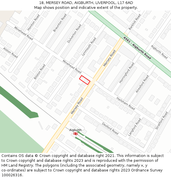 18, MERSEY ROAD, AIGBURTH, LIVERPOOL, L17 6AD: Location map and indicative extent of plot