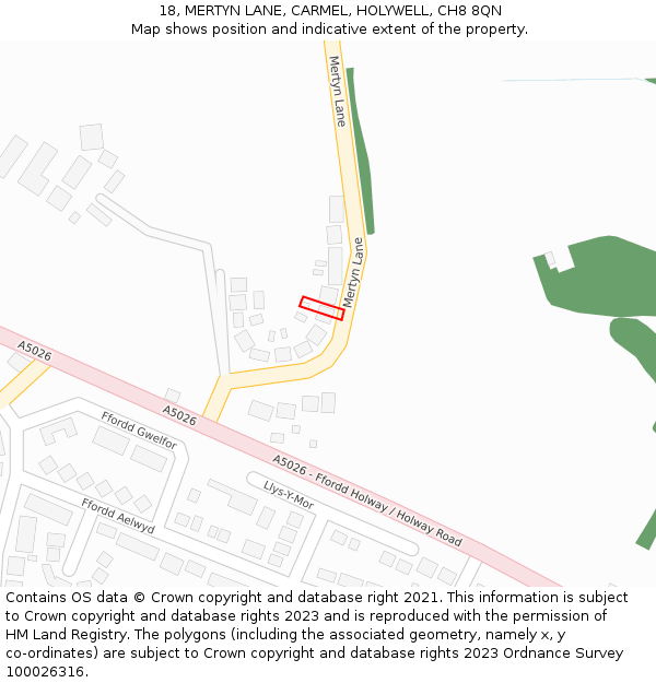 18, MERTYN LANE, CARMEL, HOLYWELL, CH8 8QN: Location map and indicative extent of plot