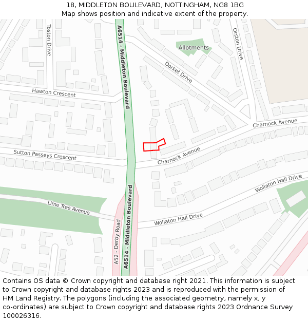 18, MIDDLETON BOULEVARD, NOTTINGHAM, NG8 1BG: Location map and indicative extent of plot