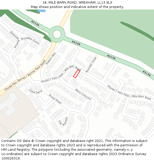 18, MILE BARN ROAD, WREXHAM, LL13 9LX: Location map and indicative extent of plot