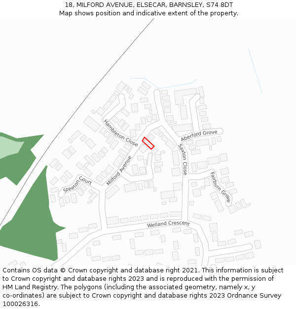 18, MILFORD AVENUE, ELSECAR, BARNSLEY, S74 8DT: Location map and indicative extent of plot