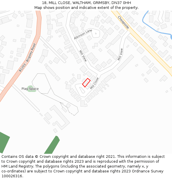 18, MILL CLOSE, WALTHAM, GRIMSBY, DN37 0HH: Location map and indicative extent of plot