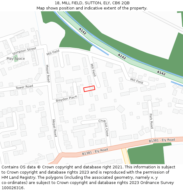 18, MILL FIELD, SUTTON, ELY, CB6 2QB: Location map and indicative extent of plot