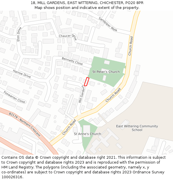 18, MILL GARDENS, EAST WITTERING, CHICHESTER, PO20 8PR: Location map and indicative extent of plot