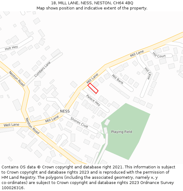 18, MILL LANE, NESS, NESTON, CH64 4BQ: Location map and indicative extent of plot