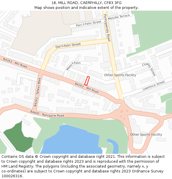 18, MILL ROAD, CAERPHILLY, CF83 3FG: Location map and indicative extent of plot