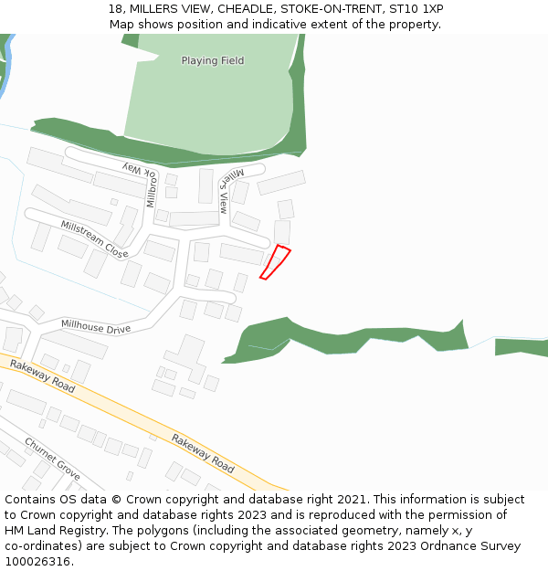 18, MILLERS VIEW, CHEADLE, STOKE-ON-TRENT, ST10 1XP: Location map and indicative extent of plot