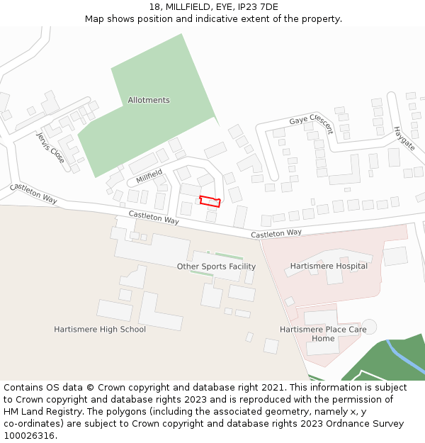 18, MILLFIELD, EYE, IP23 7DE: Location map and indicative extent of plot