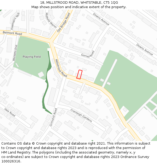 18, MILLSTROOD ROAD, WHITSTABLE, CT5 1QG: Location map and indicative extent of plot