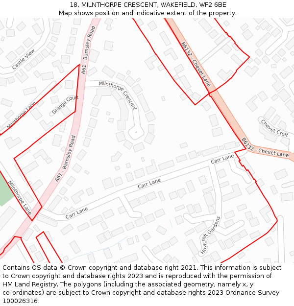 18, MILNTHORPE CRESCENT, WAKEFIELD, WF2 6BE: Location map and indicative extent of plot