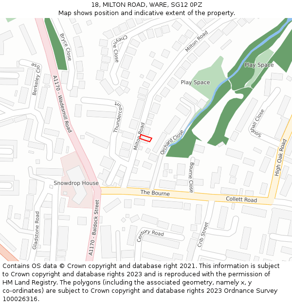 18, MILTON ROAD, WARE, SG12 0PZ: Location map and indicative extent of plot