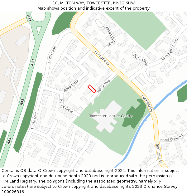 18, MILTON WAY, TOWCESTER, NN12 6UW: Location map and indicative extent of plot