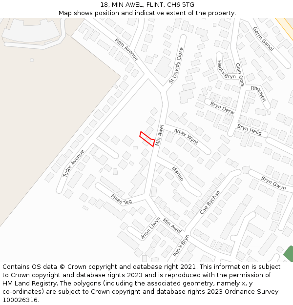 18, MIN AWEL, FLINT, CH6 5TG: Location map and indicative extent of plot