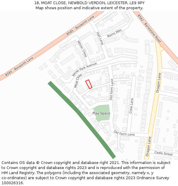 18, MOAT CLOSE, NEWBOLD VERDON, LEICESTER, LE9 9PY: Location map and indicative extent of plot