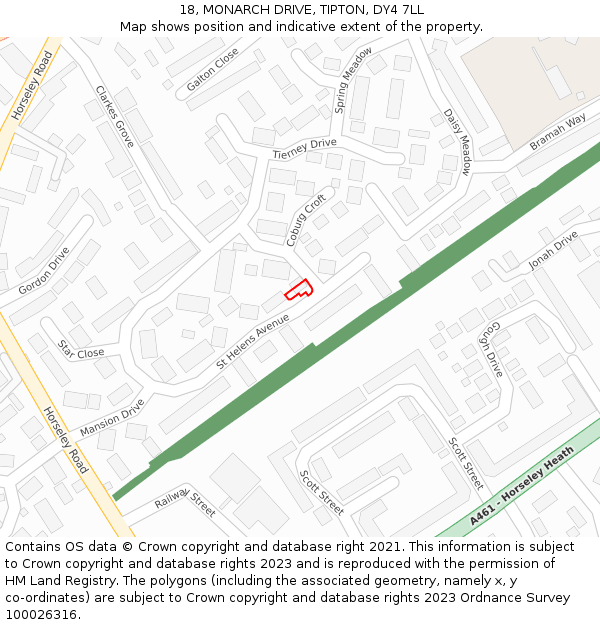 18, MONARCH DRIVE, TIPTON, DY4 7LL: Location map and indicative extent of plot