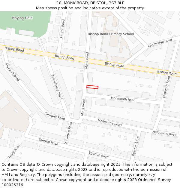 18, MONK ROAD, BRISTOL, BS7 8LE: Location map and indicative extent of plot