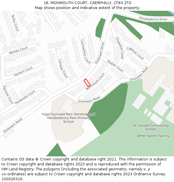 18, MONMOUTH COURT, CAERPHILLY, CF83 2TG: Location map and indicative extent of plot