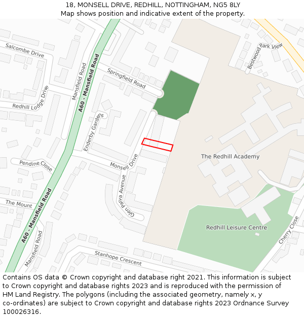 18, MONSELL DRIVE, REDHILL, NOTTINGHAM, NG5 8LY: Location map and indicative extent of plot