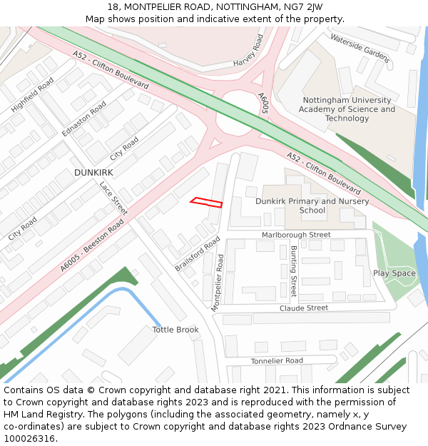 18, MONTPELIER ROAD, NOTTINGHAM, NG7 2JW: Location map and indicative extent of plot