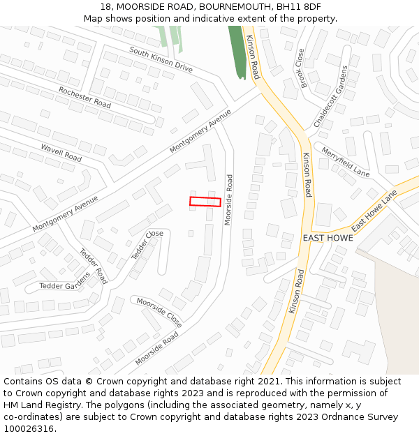 18, MOORSIDE ROAD, BOURNEMOUTH, BH11 8DF: Location map and indicative extent of plot