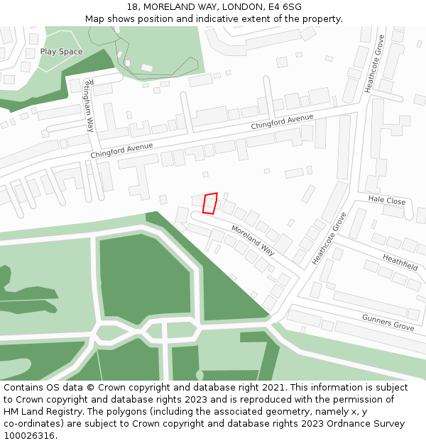 18, MORELAND WAY, LONDON, E4 6SG: Location map and indicative extent of plot