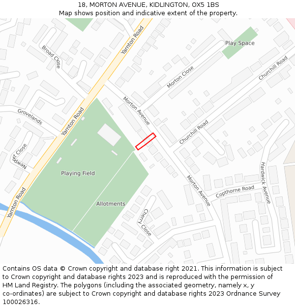 18, MORTON AVENUE, KIDLINGTON, OX5 1BS: Location map and indicative extent of plot