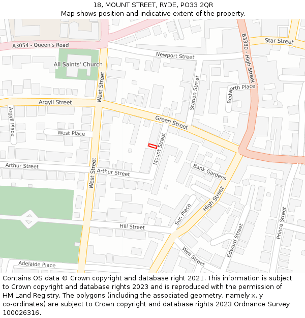 18, MOUNT STREET, RYDE, PO33 2QR: Location map and indicative extent of plot