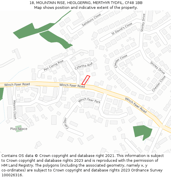 18, MOUNTAIN RISE, HEOLGERRIG, MERTHYR TYDFIL, CF48 1BB: Location map and indicative extent of plot