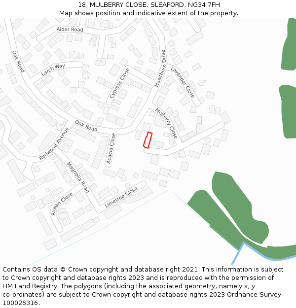 18, MULBERRY CLOSE, SLEAFORD, NG34 7FH: Location map and indicative extent of plot